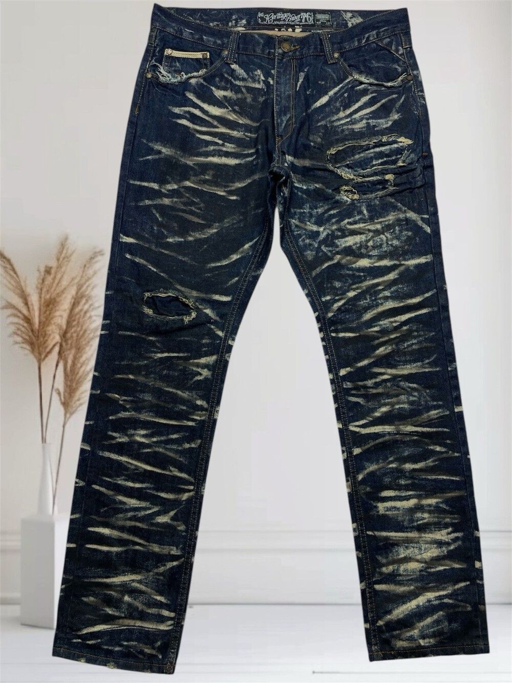 The Heritage By America Men's W38 L34 Patched Distressed Skinny Jeans Acid Wash